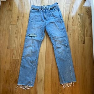 Madewell High Rise Raw Hem Blue Jeans